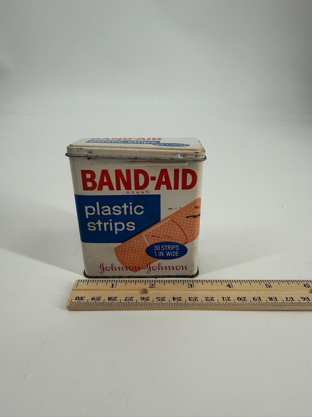 Vtg Band-Aid Metal Tin Box Johnson & Johnson Plastic Strips Advertising